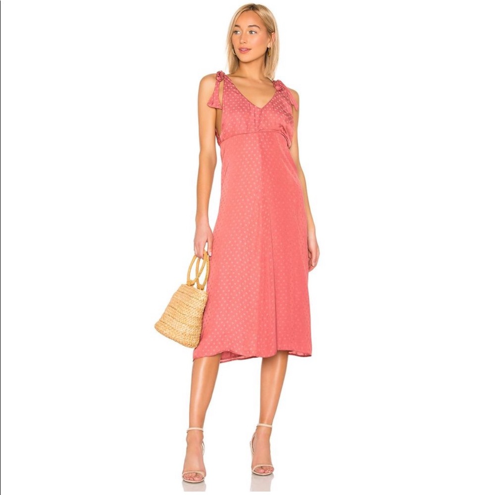 Show Me Your Mumu Arlene Dress Sangria Silky Dots Slip Midi Tie Strap Bias Cut